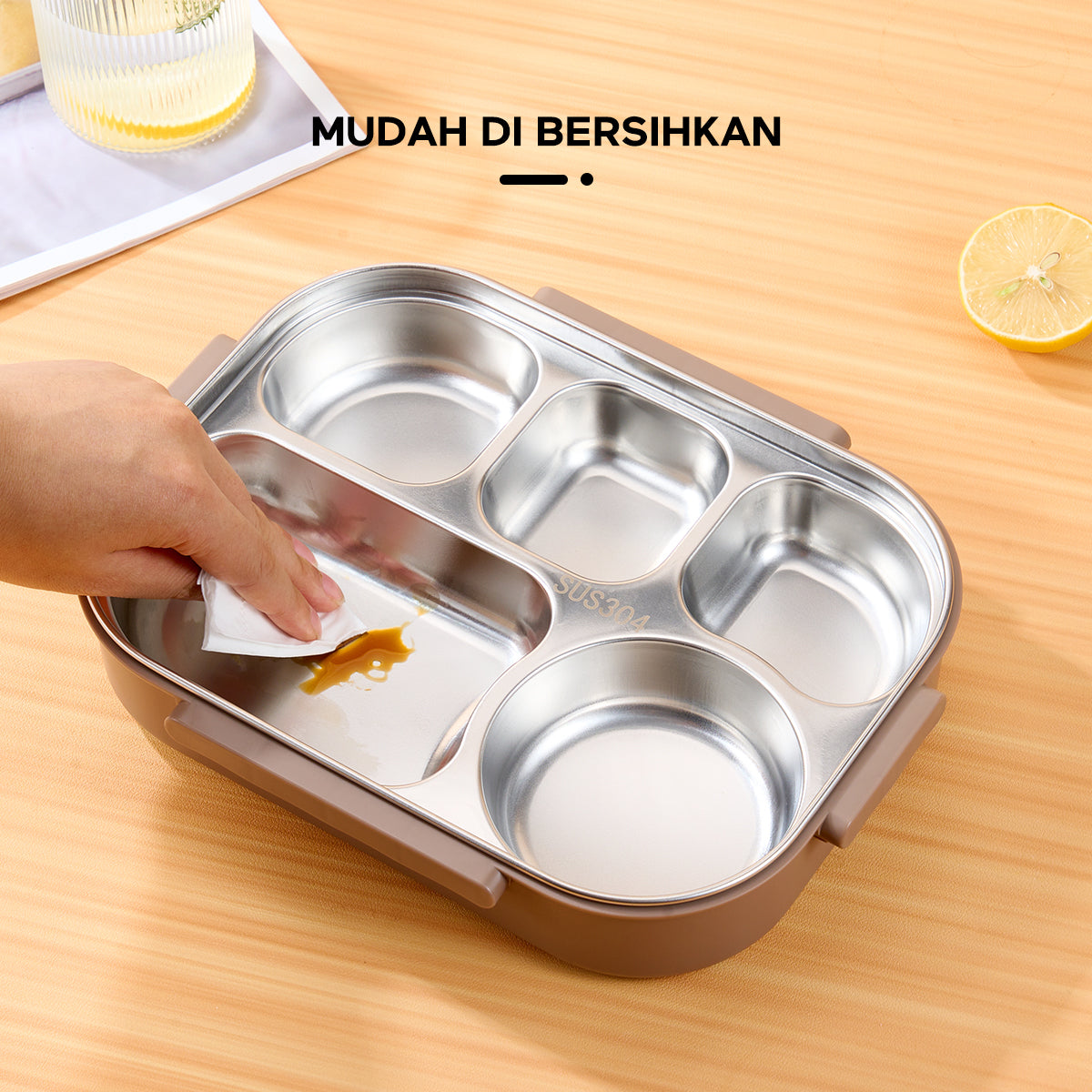 Pemesanan Awal!đecentio 5 sekat kotak makan siang stainless steel - ecentio