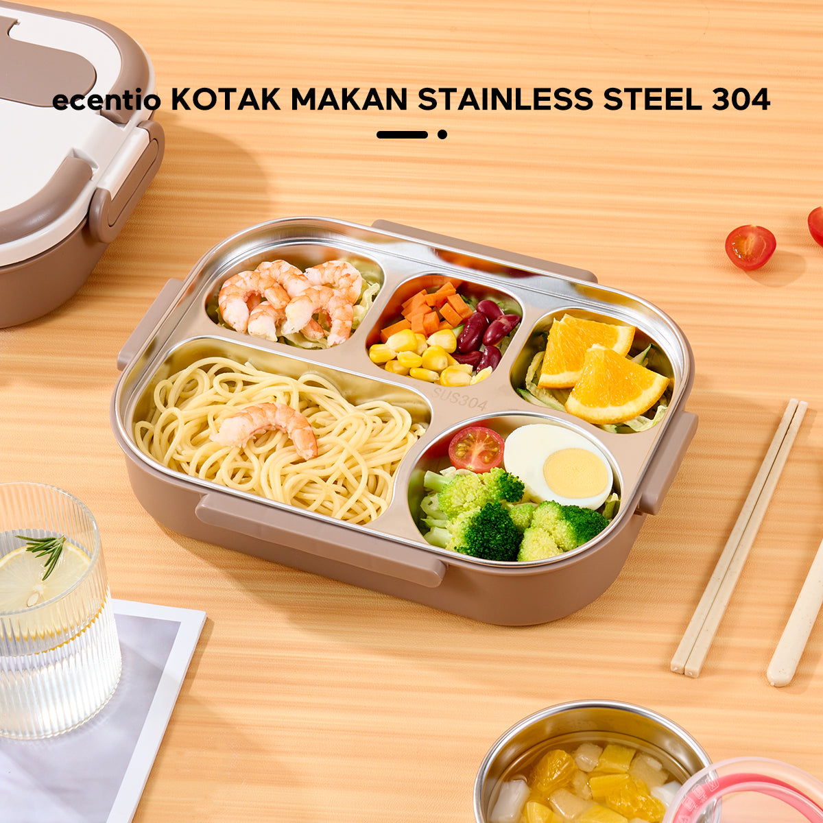 Pemesanan Awal!đecentio 5 sekat kotak makan siang stainless steel - ecentio