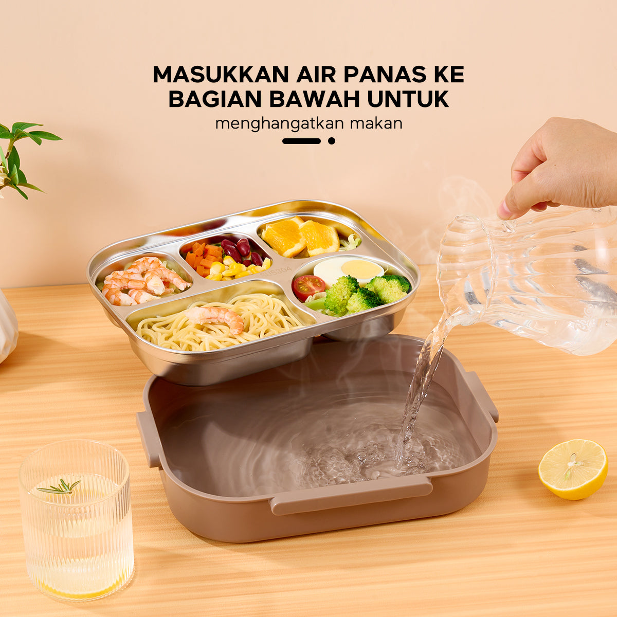 Pemesanan Awal!đecentio 5 sekat kotak makan siang stainless steel - ecentio