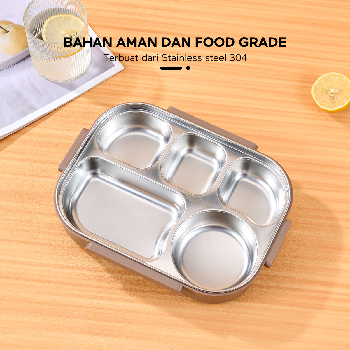 Pemesanan Awal!đecentio 5 sekat kotak makan siang stainless steel - ecentio