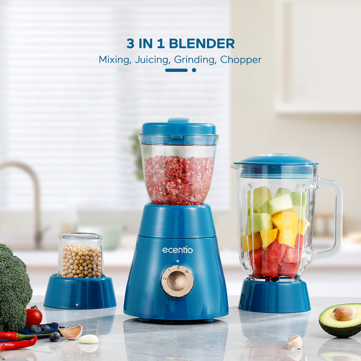 【Gratis hadiah】ecentio 3 in 1 Blender Set 3pcs 1500ml+700ml+250ml