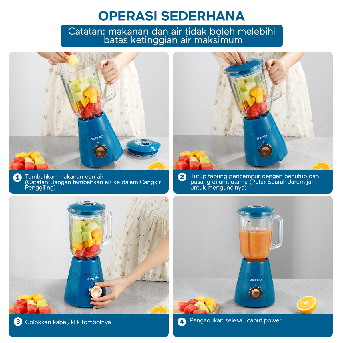 【Gratis hadiah】ecentio 3 in 1 Blender Set 3pcs 1500ml+700ml+250ml
