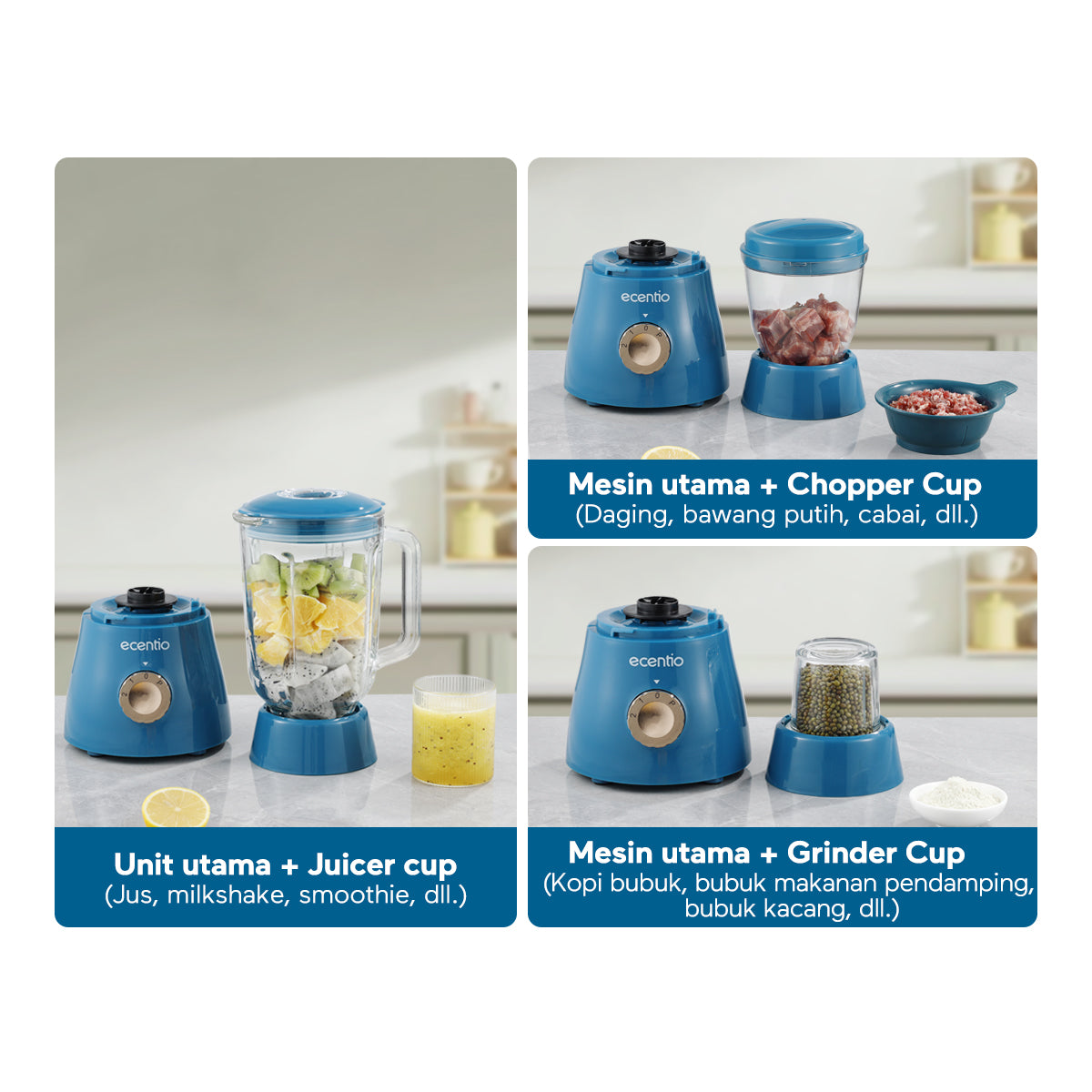 【Gratis hadiah】ecentio 3 in 1 Blender Set 3pcs 1500ml+700ml+250ml