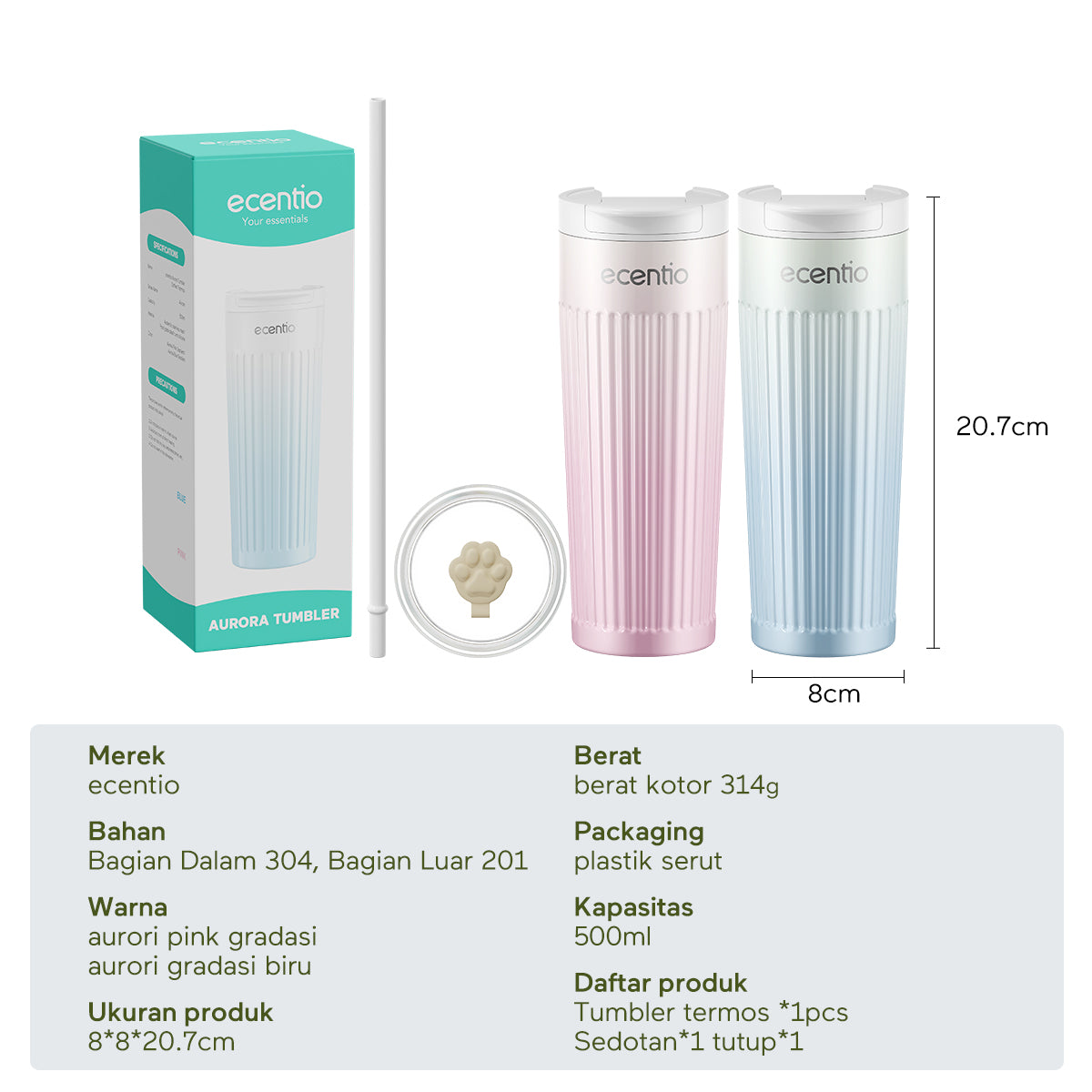 ecentio Botol Minum tumbler coffee Aurora seri Bottle 500ml - ecentio