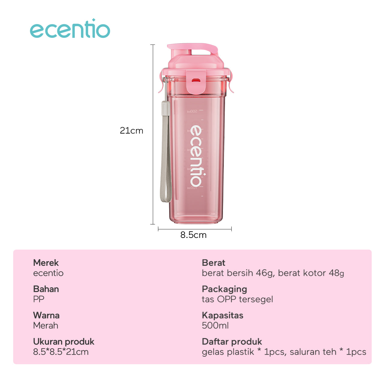 ecentio botol air minum Portable 500ml Olahraga bottle tail benning Anti Bocor BPA free dengan saringan teh