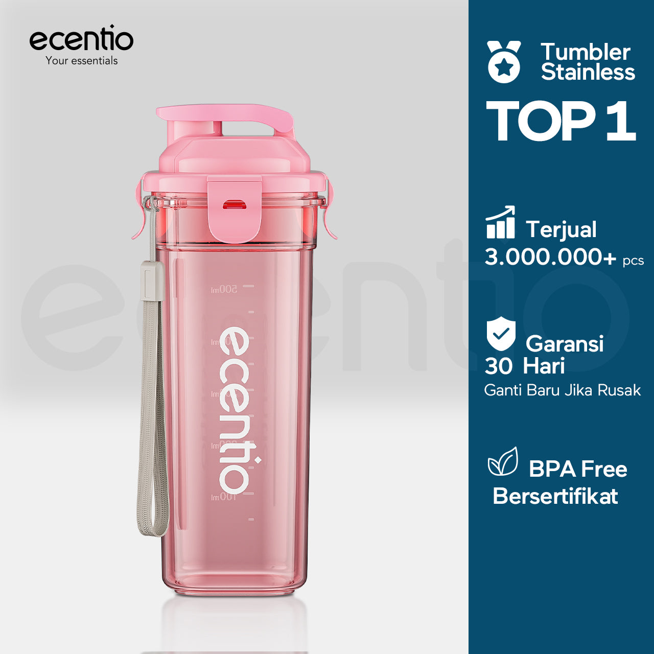 ecentio botol air minum Portable 500ml Olahraga bottle tail benning Anti Bocor BPA free dengan saringan teh