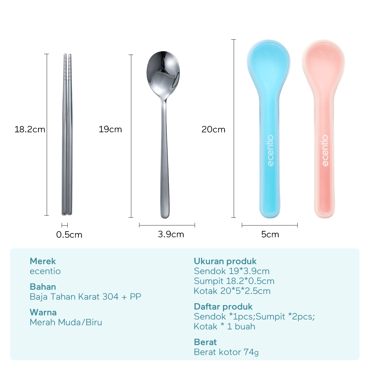 ecentio Peralatan Makan 304 Stainless Steel Set 2 Sumpit Sendok - ecentio