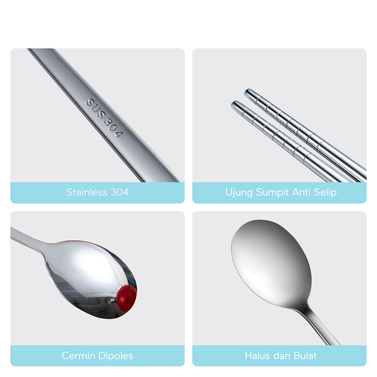 ecentio Peralatan Makan 304 Stainless Steel Set 2 Sumpit Sendok - ecentio