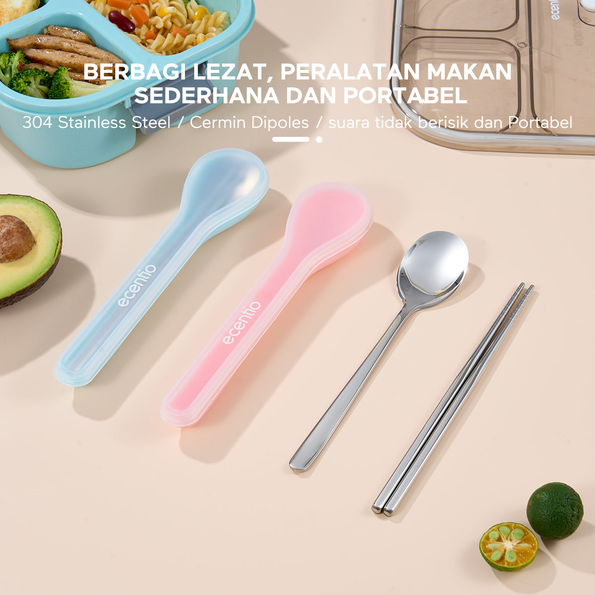 ecentio Peralatan Makan 304 Stainless Steel Set 2 Sumpit Sendok - ecentio