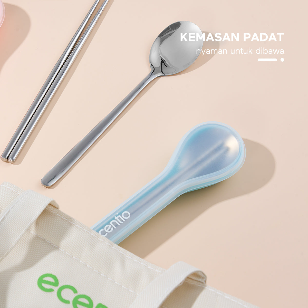 ecentio Peralatan Makan 304 Stainless Steel Set 2 Sumpit Sendok - ecentio