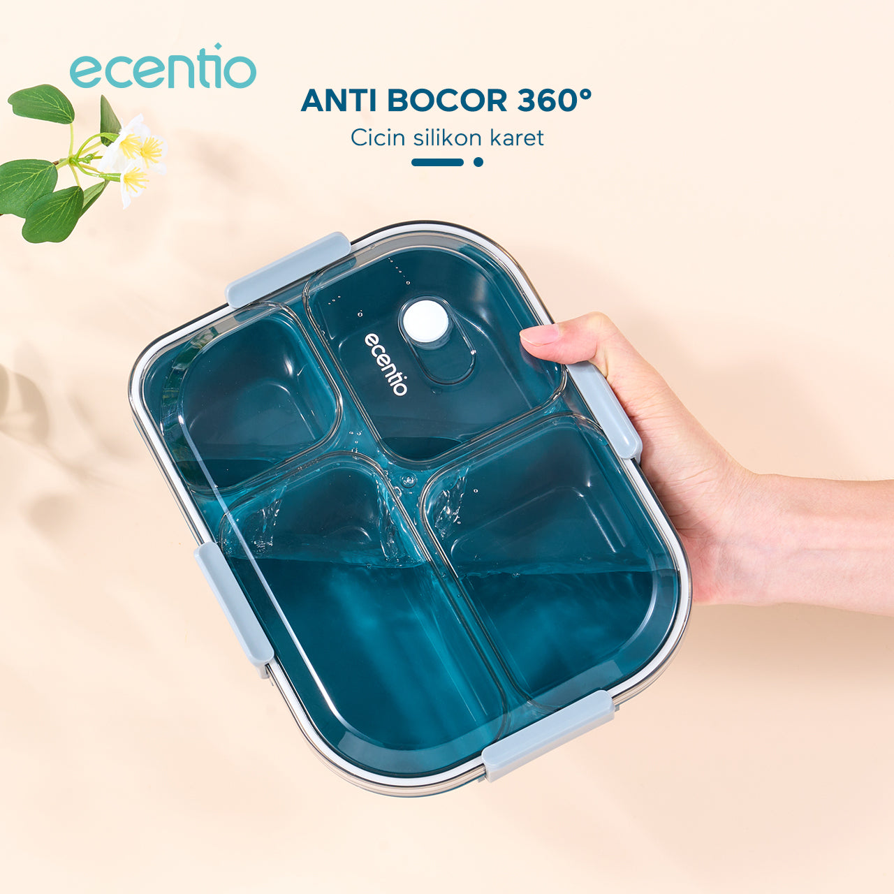 【BPA FREE】ecentio 1100ml 4 Grid kotak makan kotak bekal anti tumpah lunch box anti tumpah free sendok
