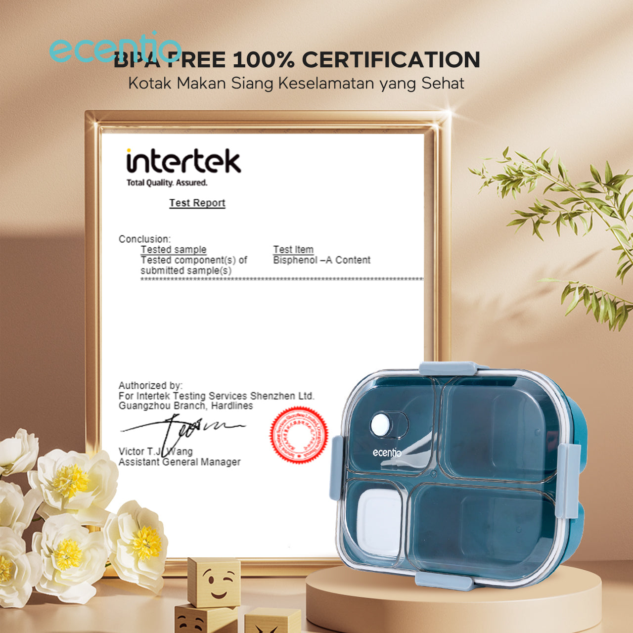 【BPA FREE】ecentio 1100ml 4 Grid kotak makan kotak bekal anti tumpah lunch box anti tumpah free sendok
