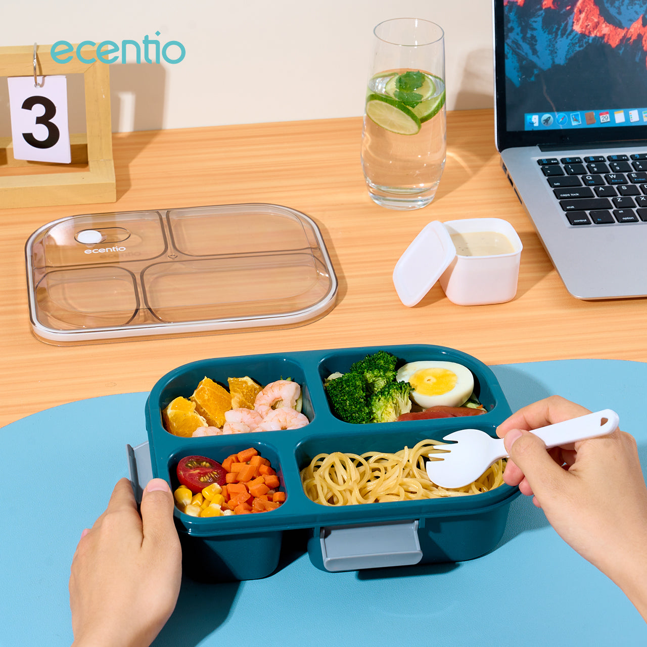 【BPA FREE】ecentio 1100ml 4 Grid kotak makan kotak bekal anti tumpah lunch box anti tumpah free sendok
