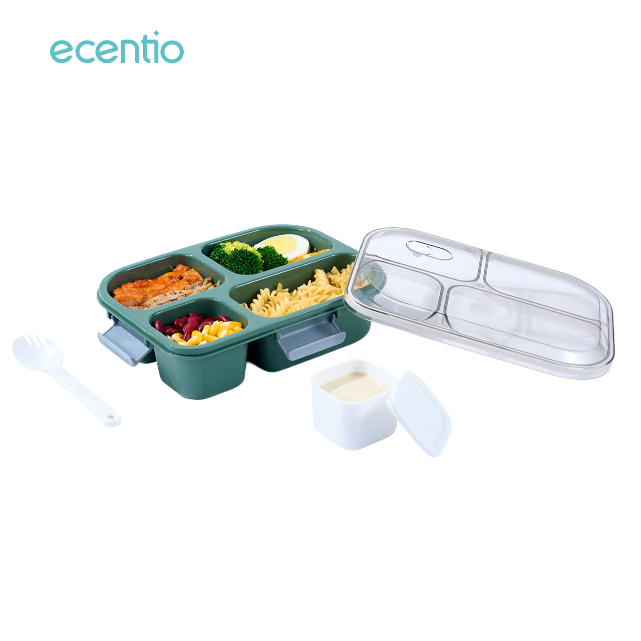 【BPA FREE】ecentio 1100ml 4 Grid kotak makan kotak bekal anti tumpah lunch box anti tumpah free sendok