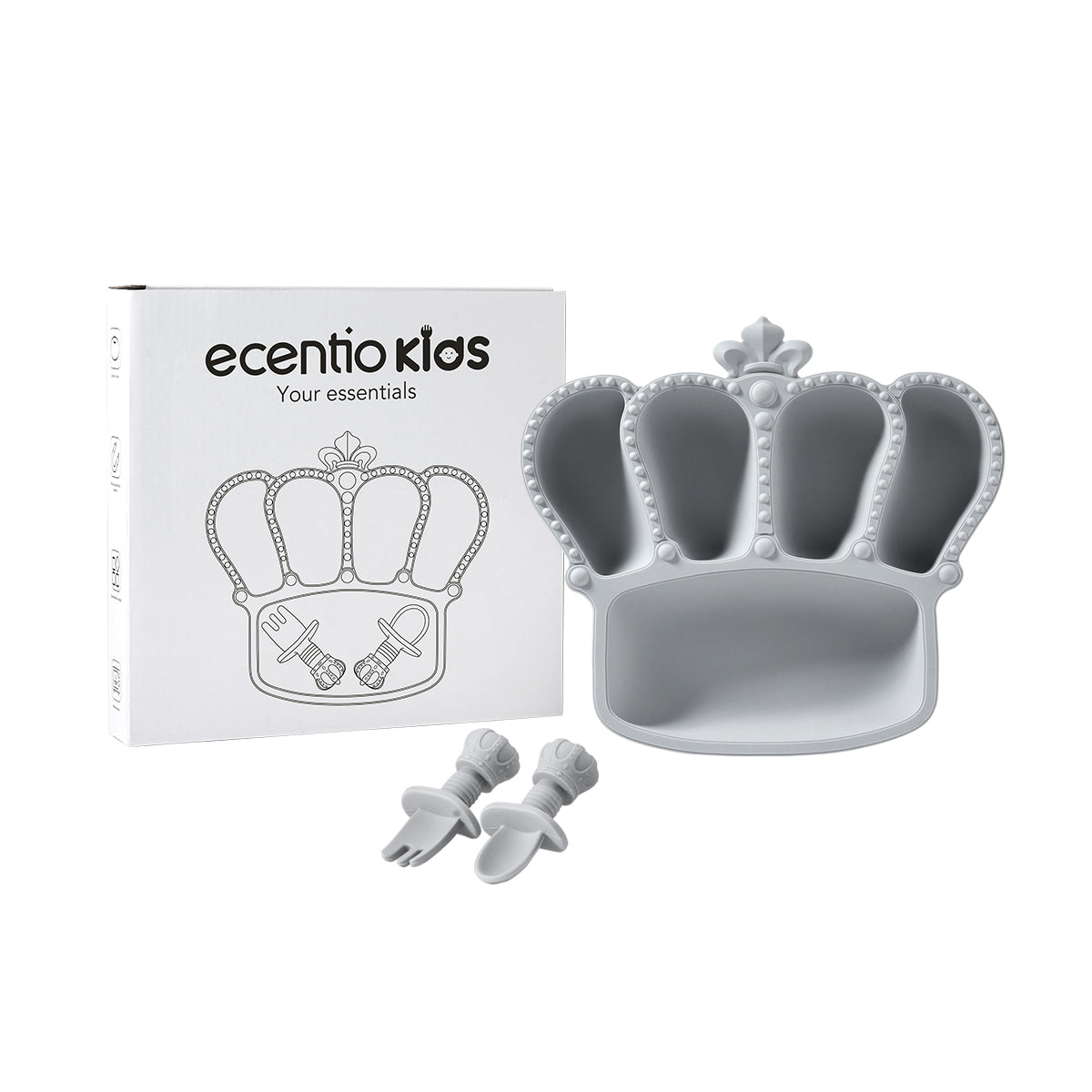 ecentiokids Piring makan mahkota 5 sekat Piring Sendok Silikon Bayi - ecentio