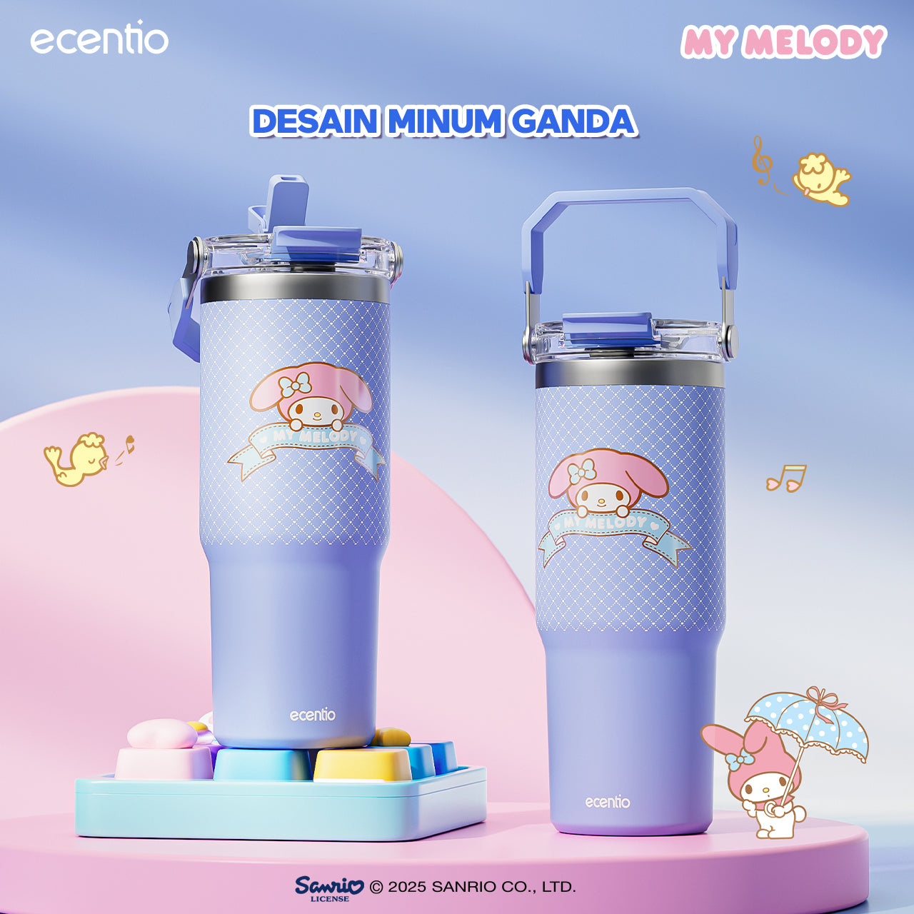 【ORI】ecentio tumbler stainless 900ml Sanrio melody luch aesthetic tahan dingin 24jam botol dengan sedotan