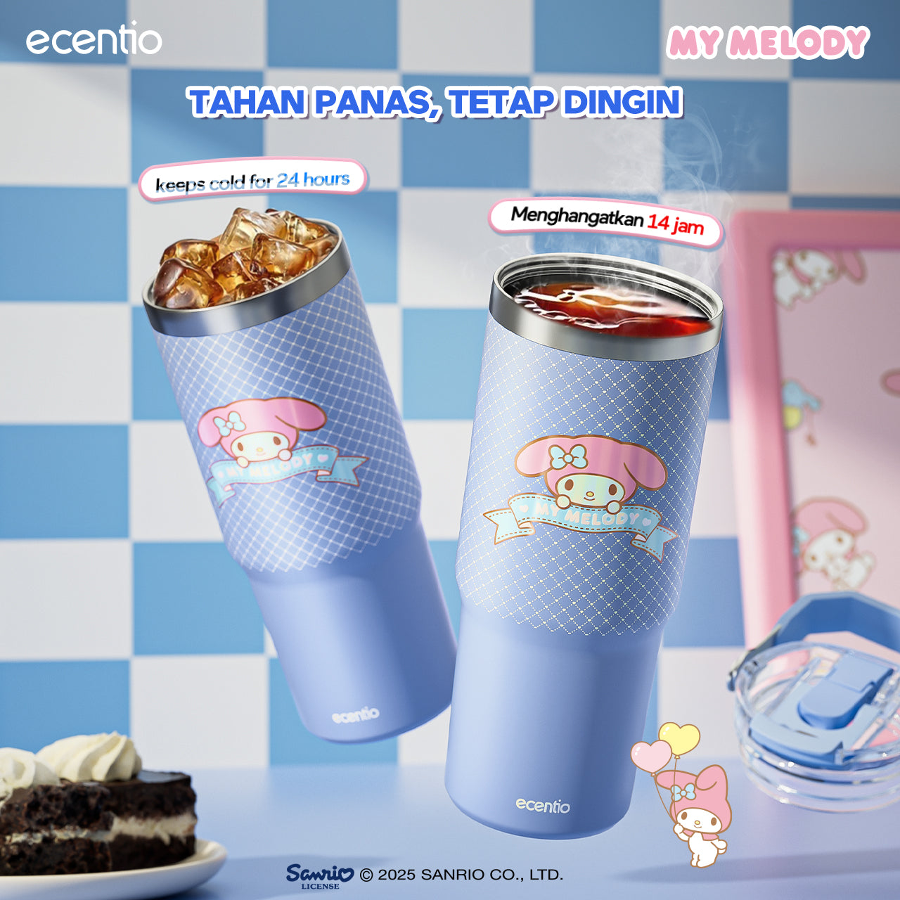 【ORI】ecentio tumbler stainless 900ml Sanrio melody luch aesthetic tahan dingin 24jam botol dengan sedotan