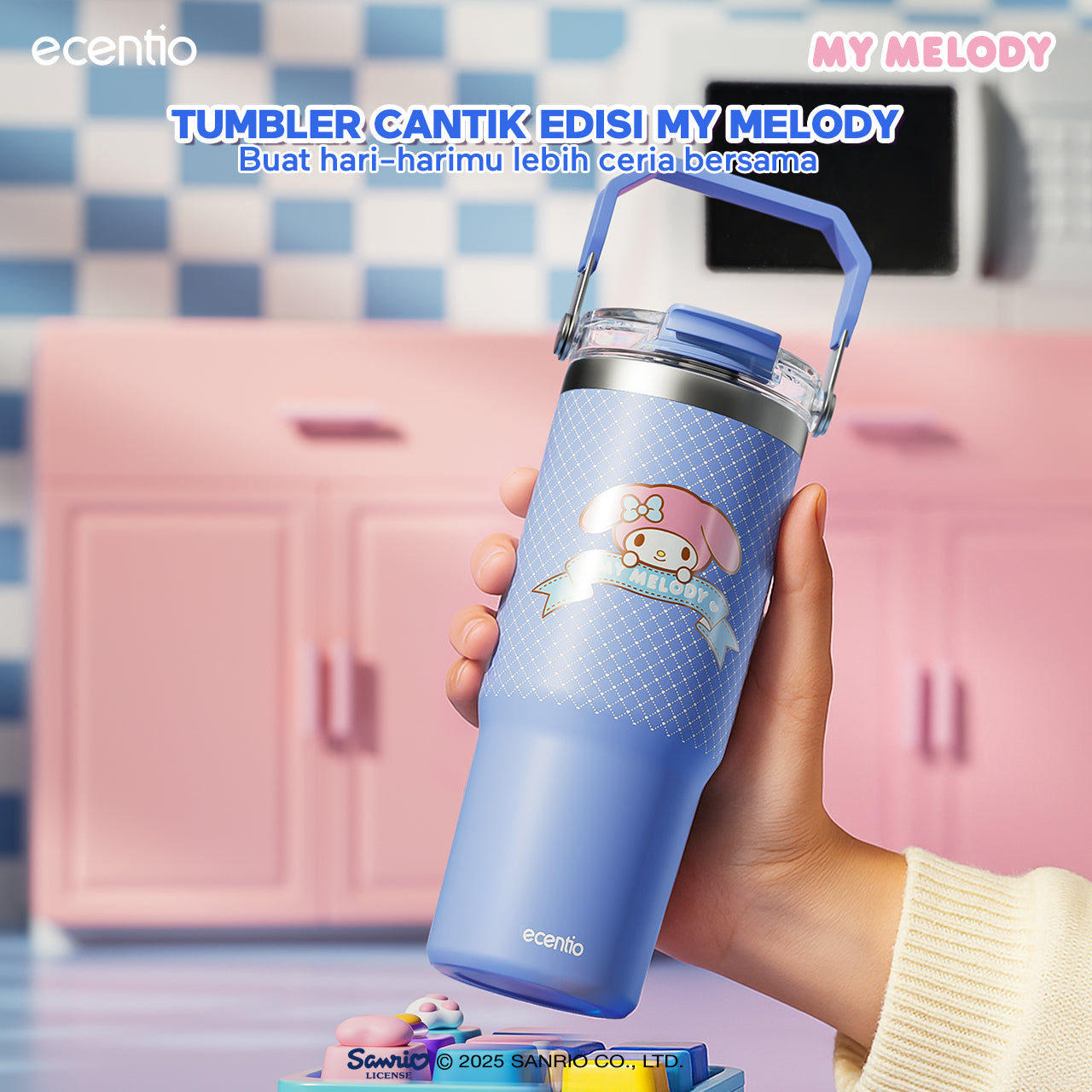 【ORI】ecentio tumbler stainless 900ml Sanrio melody luch aesthetic tahan dingin 24jam botol dengan sedotan