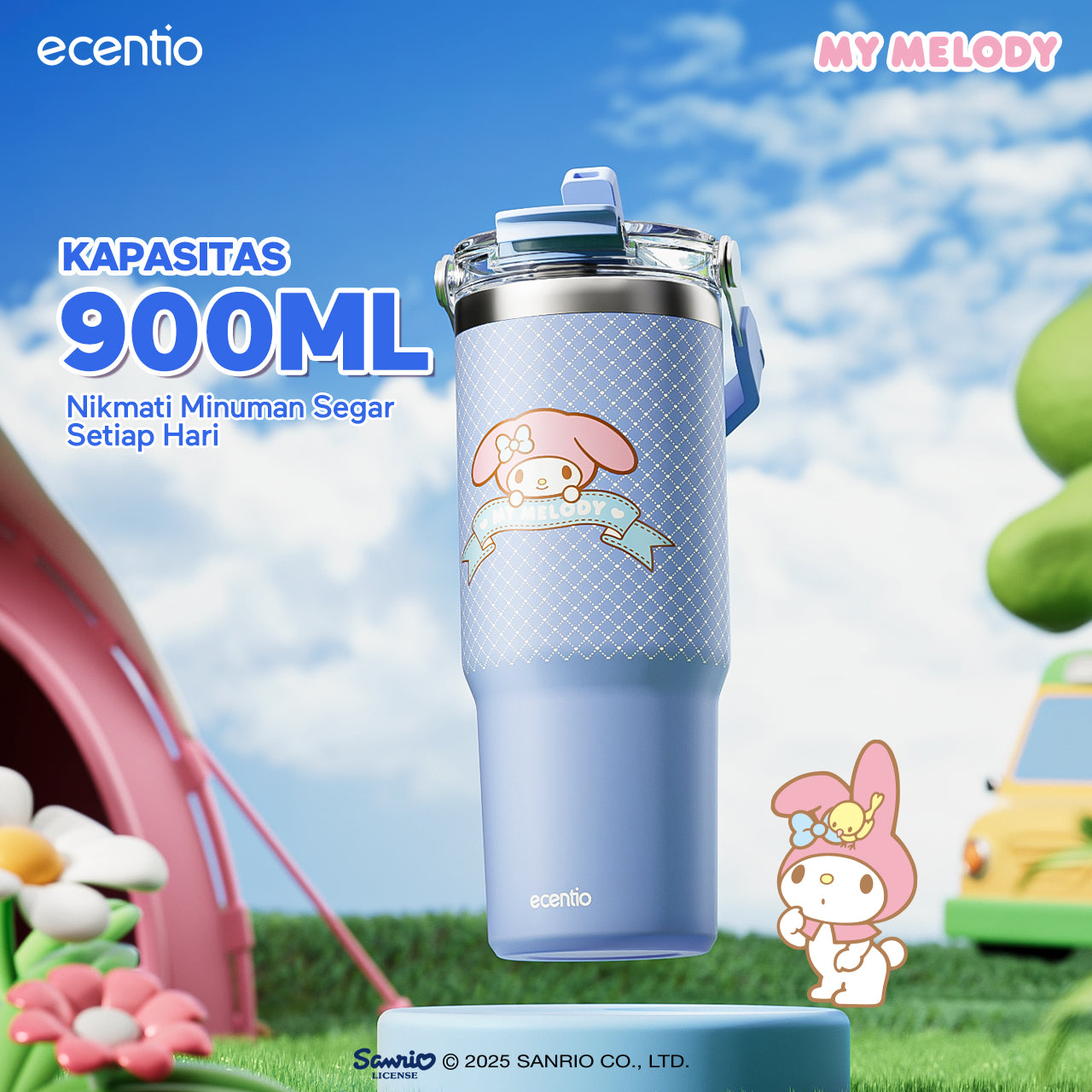 【ORI】ecentio tumbler stainless 900ml Sanrio melody luch aesthetic tahan dingin 24jam botol dengan sedotan