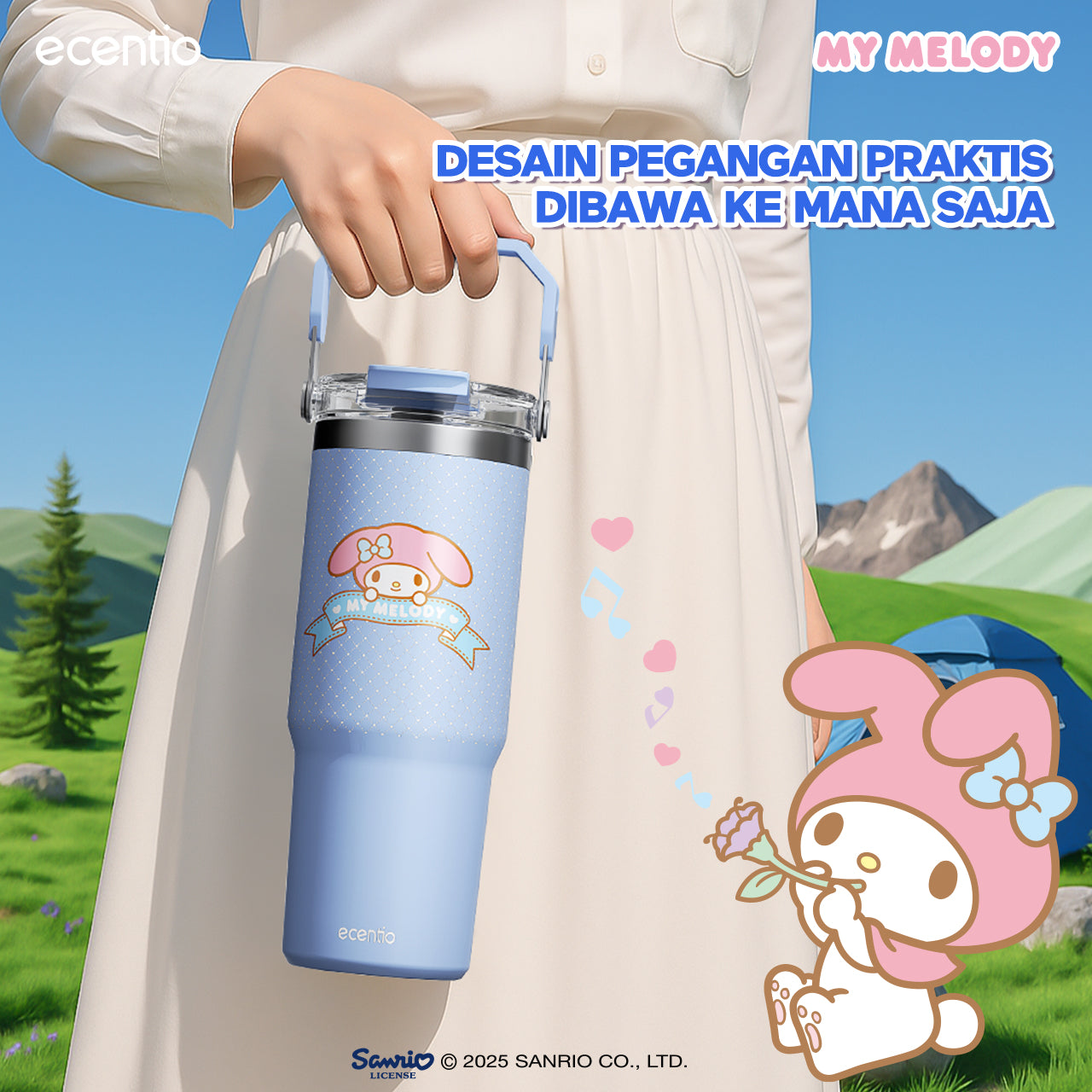 【ORI】ecentio tumbler stainless 900ml Sanrio melody luch aesthetic tahan dingin 24jam botol dengan sedotan