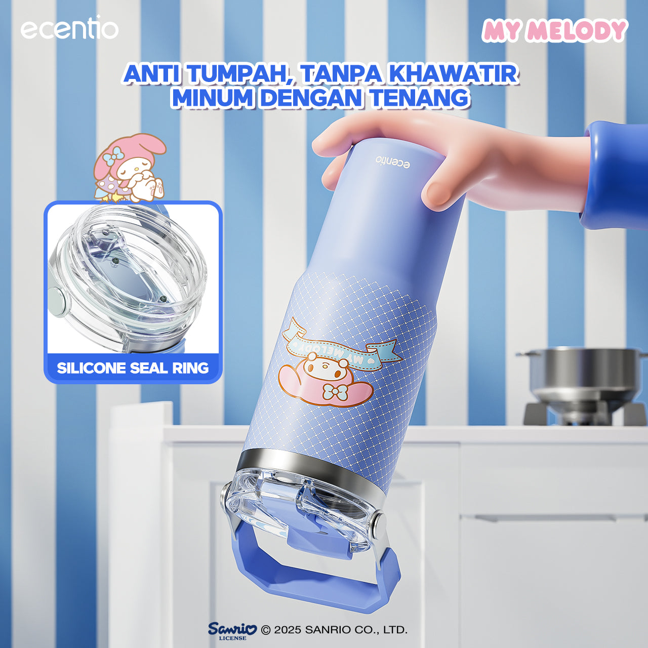 【ORI】ecentio tumbler stainless 900ml Sanrio melody luch aesthetic tahan dingin 24jam botol dengan sedotan
