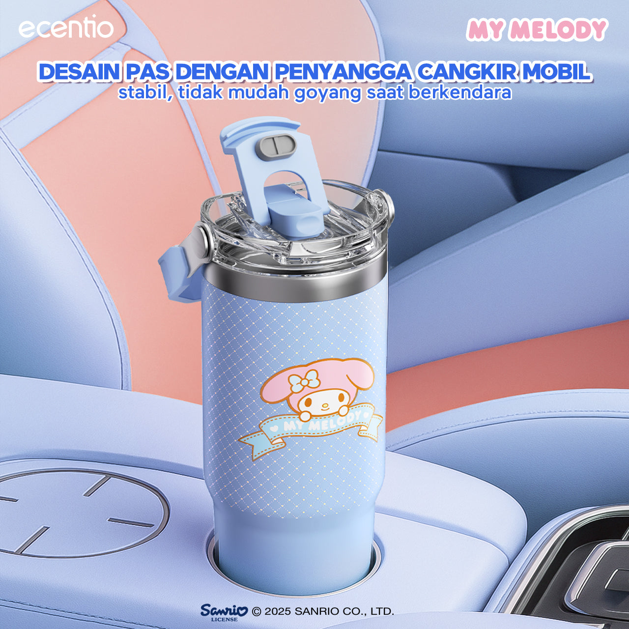 【ORI】ecentio tumbler stainless 900ml Sanrio melody luch aesthetic tahan dingin 24jam botol dengan sedotan