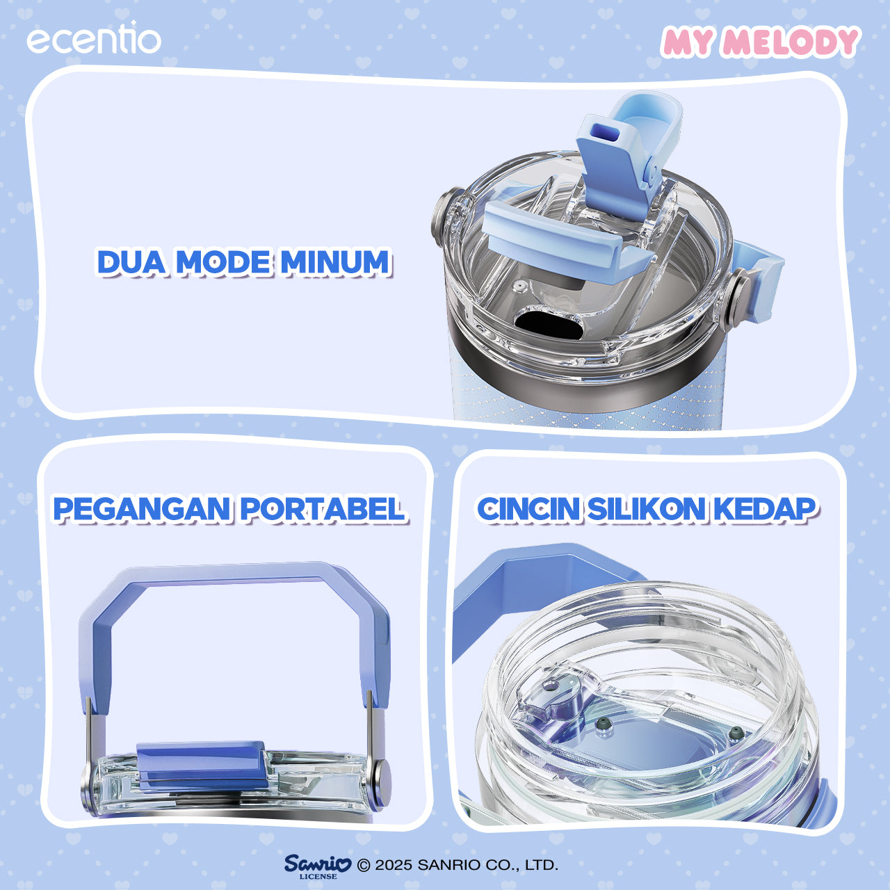 【ORI】ecentio tumbler stainless 900ml Sanrio melody luch aesthetic tahan dingin 24jam botol dengan sedotan
