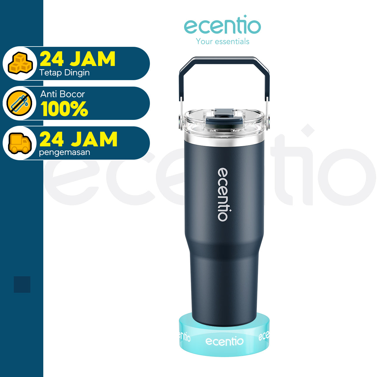 ecentio Tumbler Minum 900ml Stainless Steel | Anti Bocor, Premium & Tahan Panas Dingin