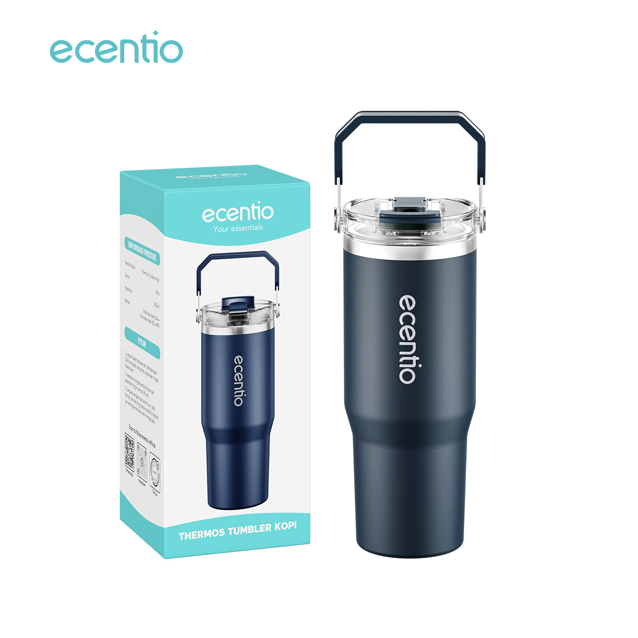ecentio Tumbler Minum 900ml Stainless Steel | Anti Bocor, Premium & Tahan Panas Dingin