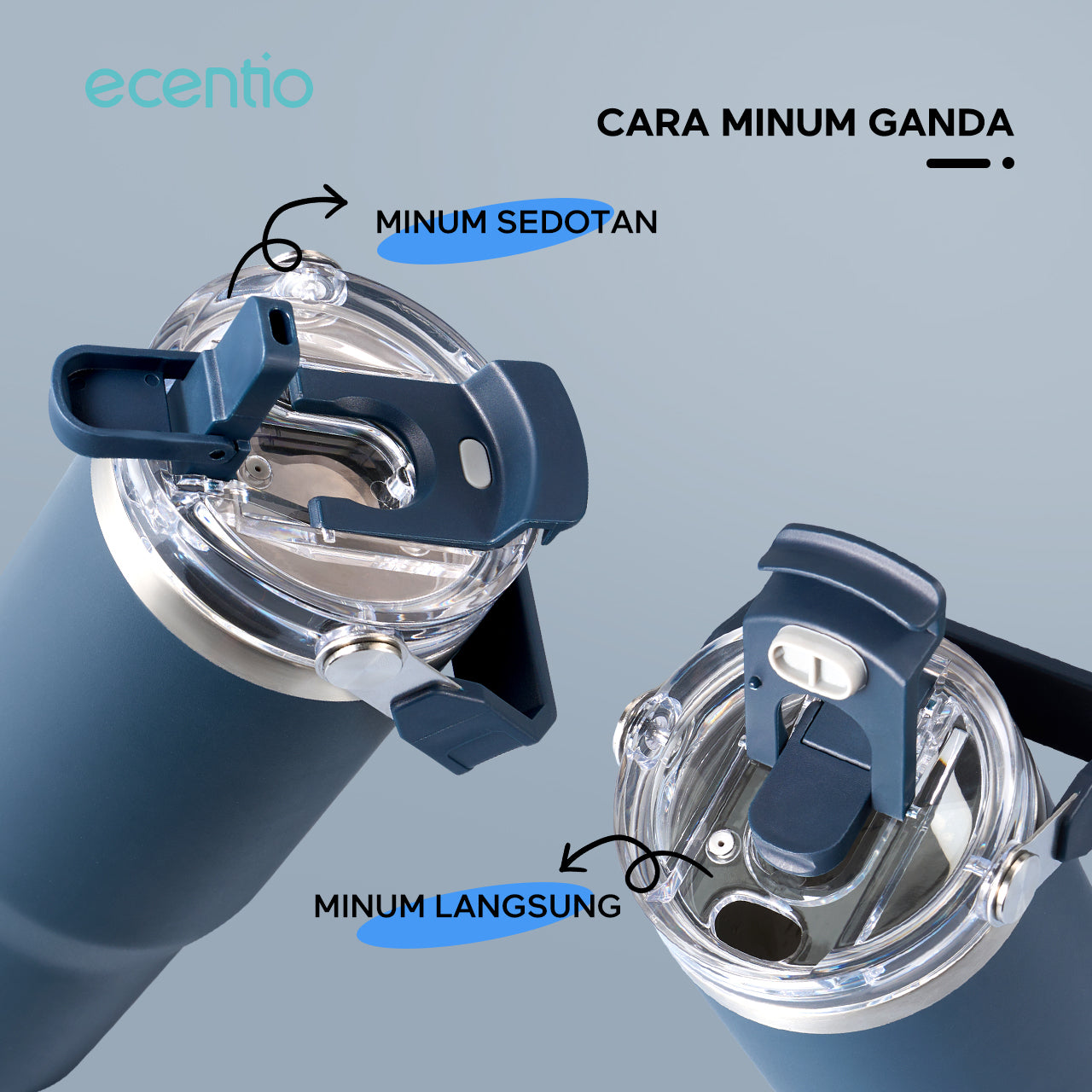 ecentio Tumbler Minum 900ml Stainless Steel | Anti Bocor, Premium & Tahan Panas Dingin