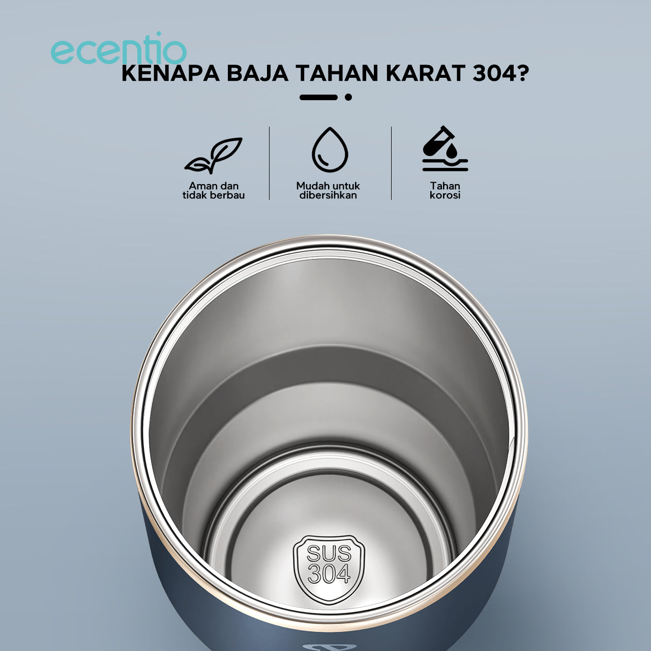 ecentio Tumbler Minum 900ml Stainless Steel | Anti Bocor, Premium & Tahan Panas Dingin