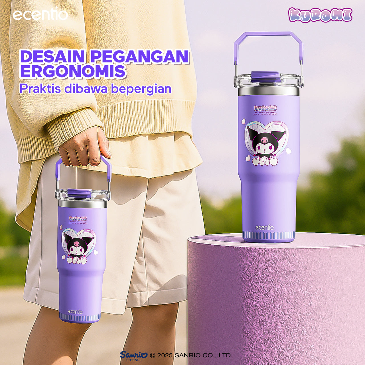【ORI】ecentio tumbler stainless 900ml Sanrio Kuromi luch aesthetic tahan dingin 24jam botol dengan sedotan