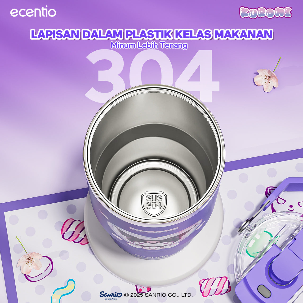 【ORI】ecentio tumbler stainless 900ml Sanrio Kuromi luch aesthetic tahan dingin 24jam botol dengan sedotan