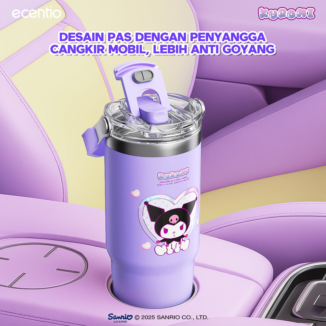 【ORI】ecentio tumbler stainless 900ml Sanrio Kuromi luch aesthetic tahan dingin 24jam botol dengan sedotan