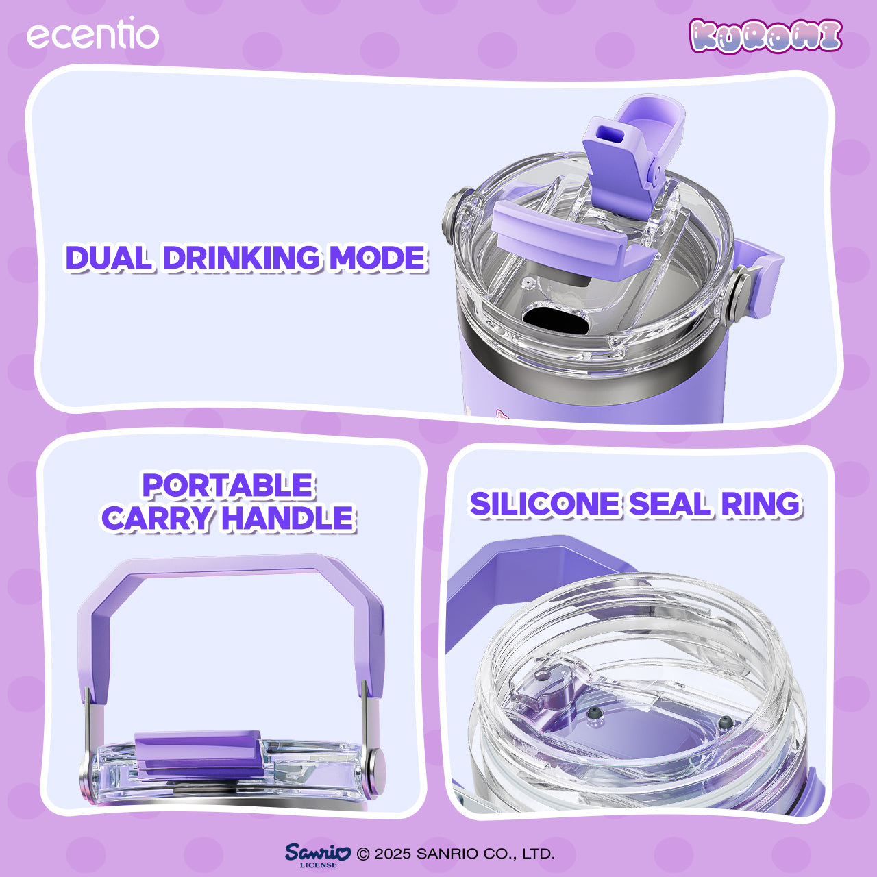 【ORI】ecentio tumbler stainless 900ml Sanrio Kuromi luch aesthetic tahan dingin 24jam botol dengan sedotan