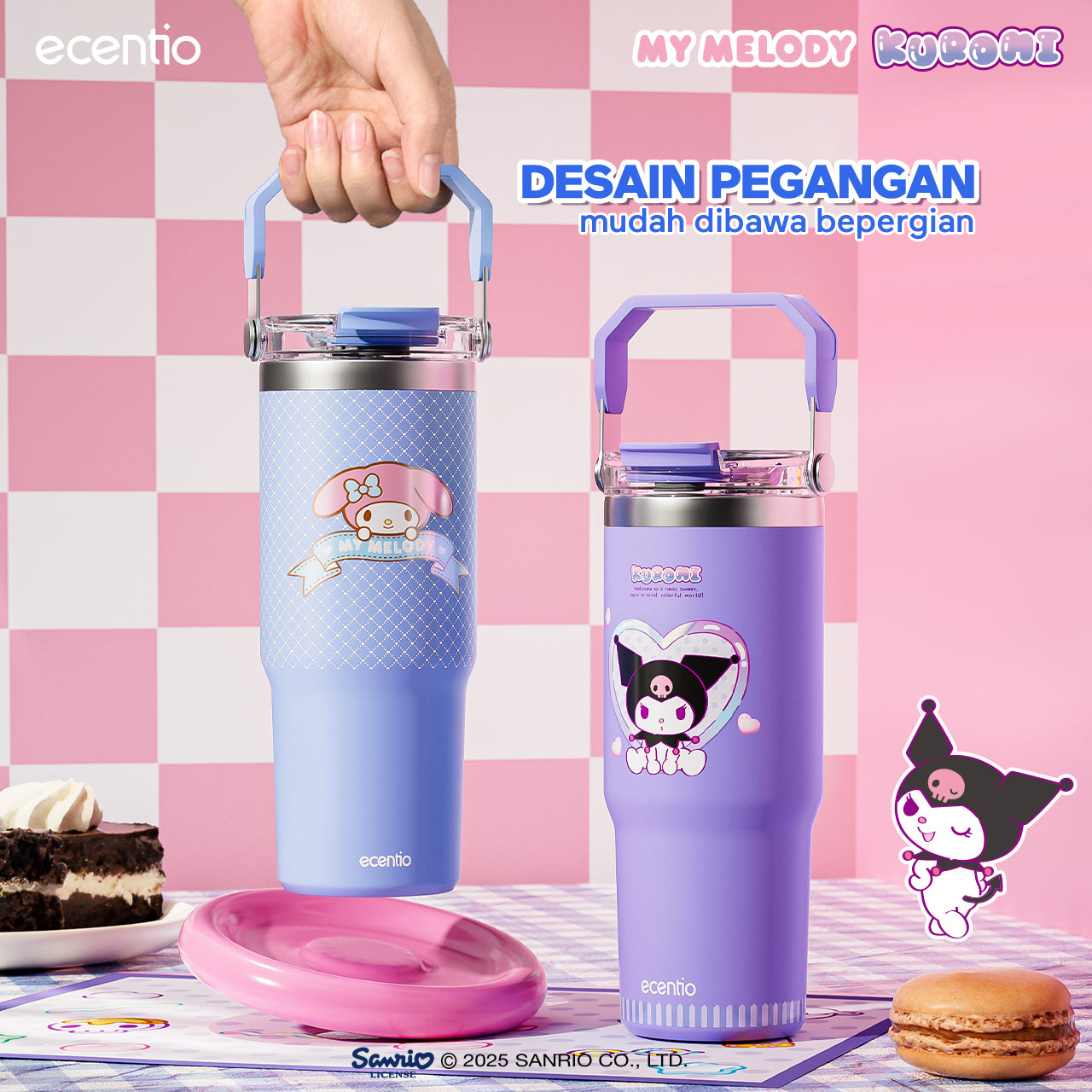 【ORI】ecentio tumbler stainless 900ml Sanrio melody luch aesthetic tahan dingin 24jam botol dengan sedotan