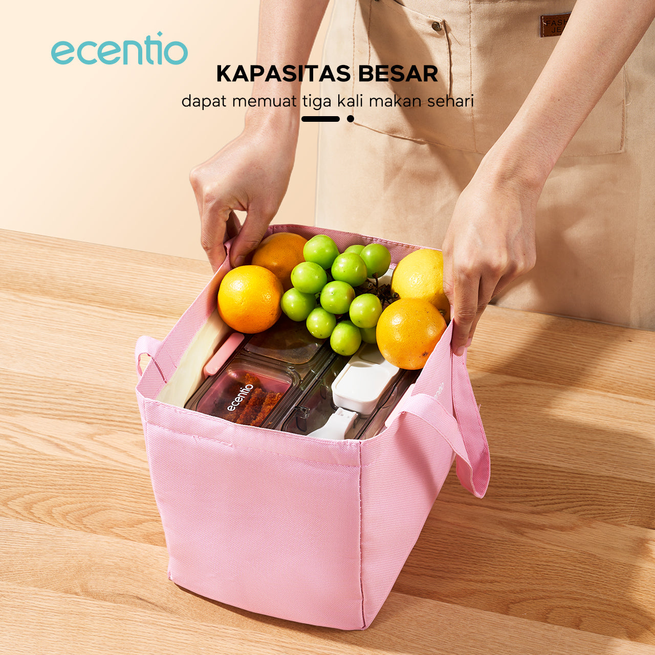 ecentio lunch bag /lunch tas Tas Bekal Makanan Merah Muda/Tote bag Waterproof ukuran besar