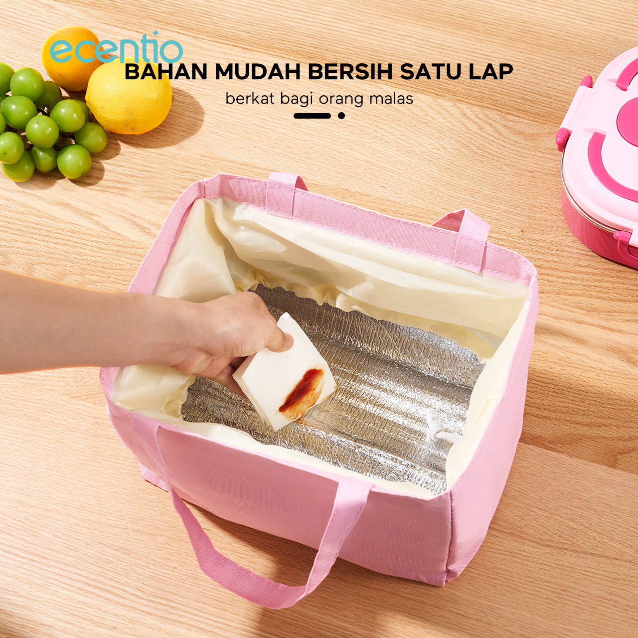 ecentio lunch bag /lunch tas Tas Bekal Makanan Merah Muda/Tote bag Waterproof ukuran besar