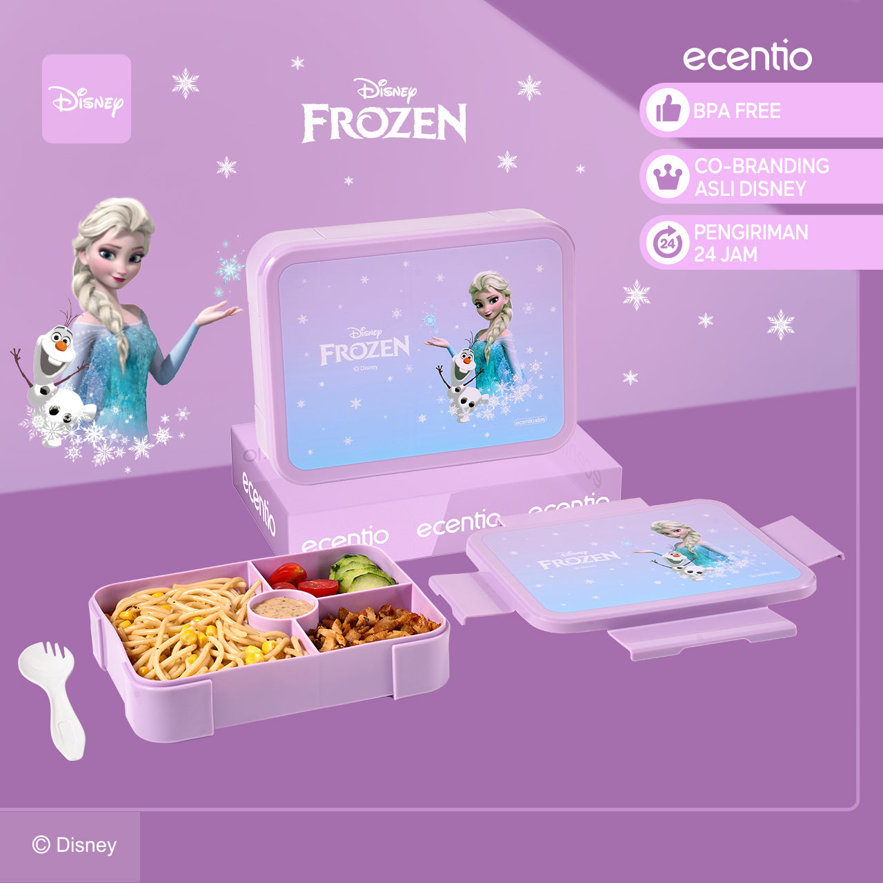 【Orignal】ecentiokids tempat makan anak Disney Elsa Marvel Captain America lucu sekolah BPA free bayi anti tumpah lunch box+botol minum anak set
