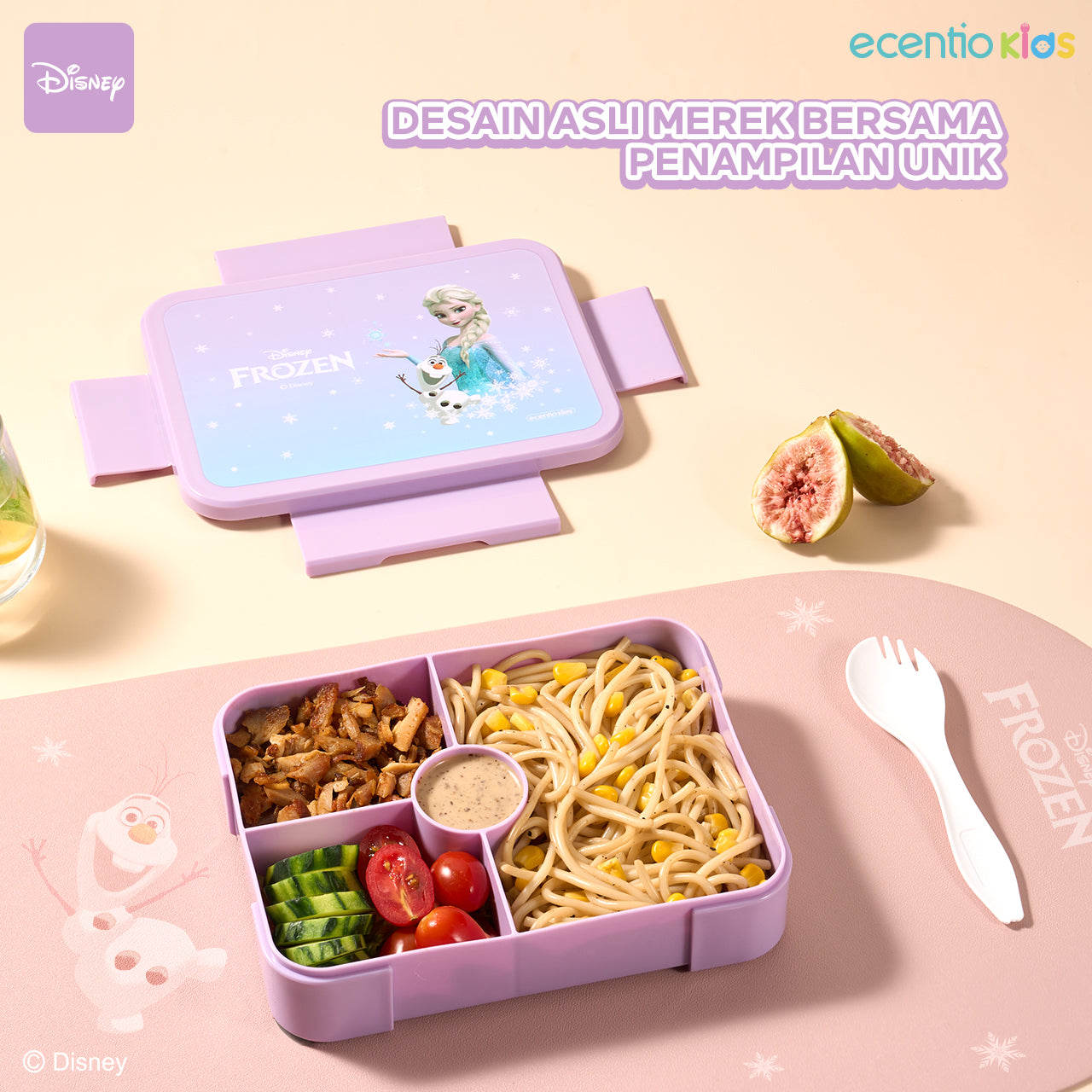 【Orignal】ecentiokids tempat makan anak Disney Elsa Marvel Captain America lucu sekolah BPA free bayi anti tumpah lunch box+botol minum anak set