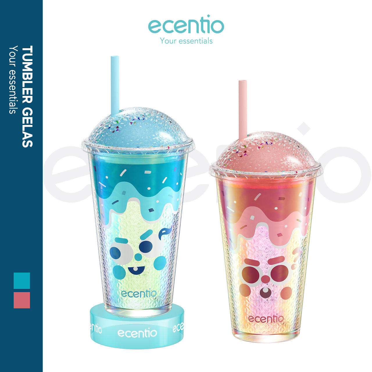 ecentio 450ml tumbler kaca sedotan aesthetic Botol Minum Water Cup Tempat Minum Botol Minum