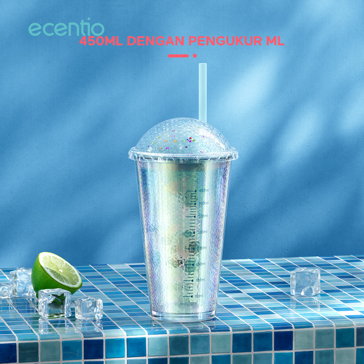 ecentio 450ml tumbler kaca sedotan aesthetic Botol Minum Water Cup Tempat Minum Botol Minum