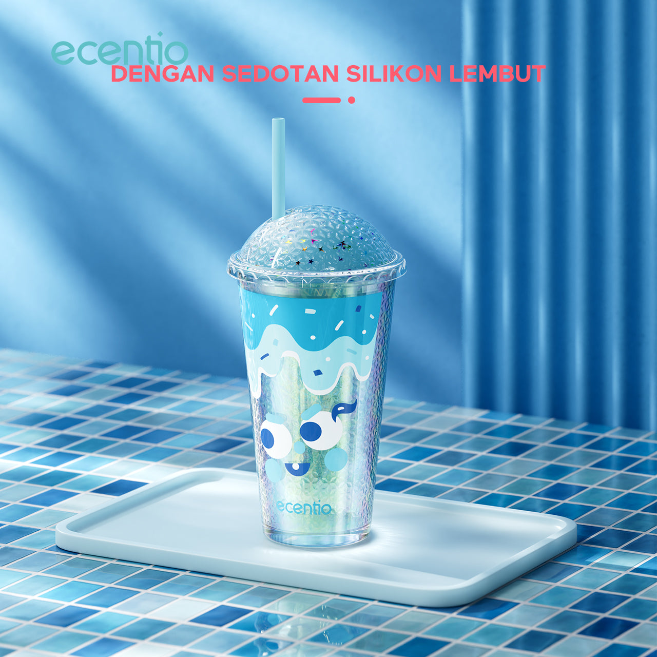 ecentio 450ml tumbler kaca sedotan aesthetic Botol Minum Water Cup Tempat Minum Botol Minum