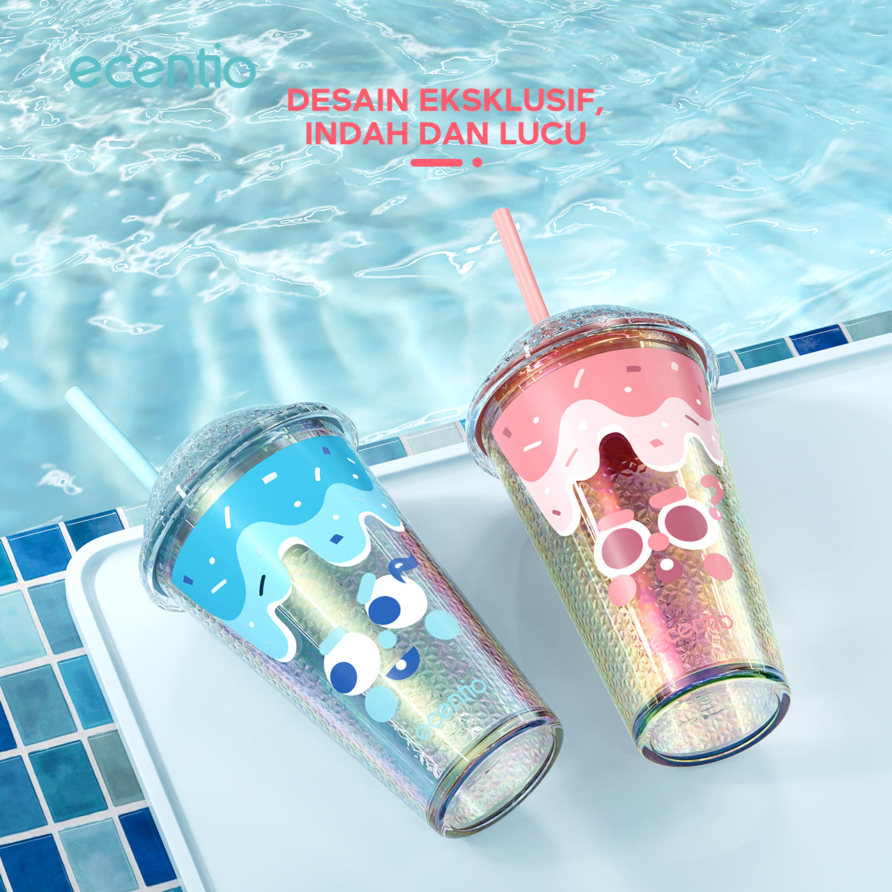 ecentio 450ml tumbler kaca sedotan aesthetic Botol Minum Water Cup Tempat Minum Botol Minum