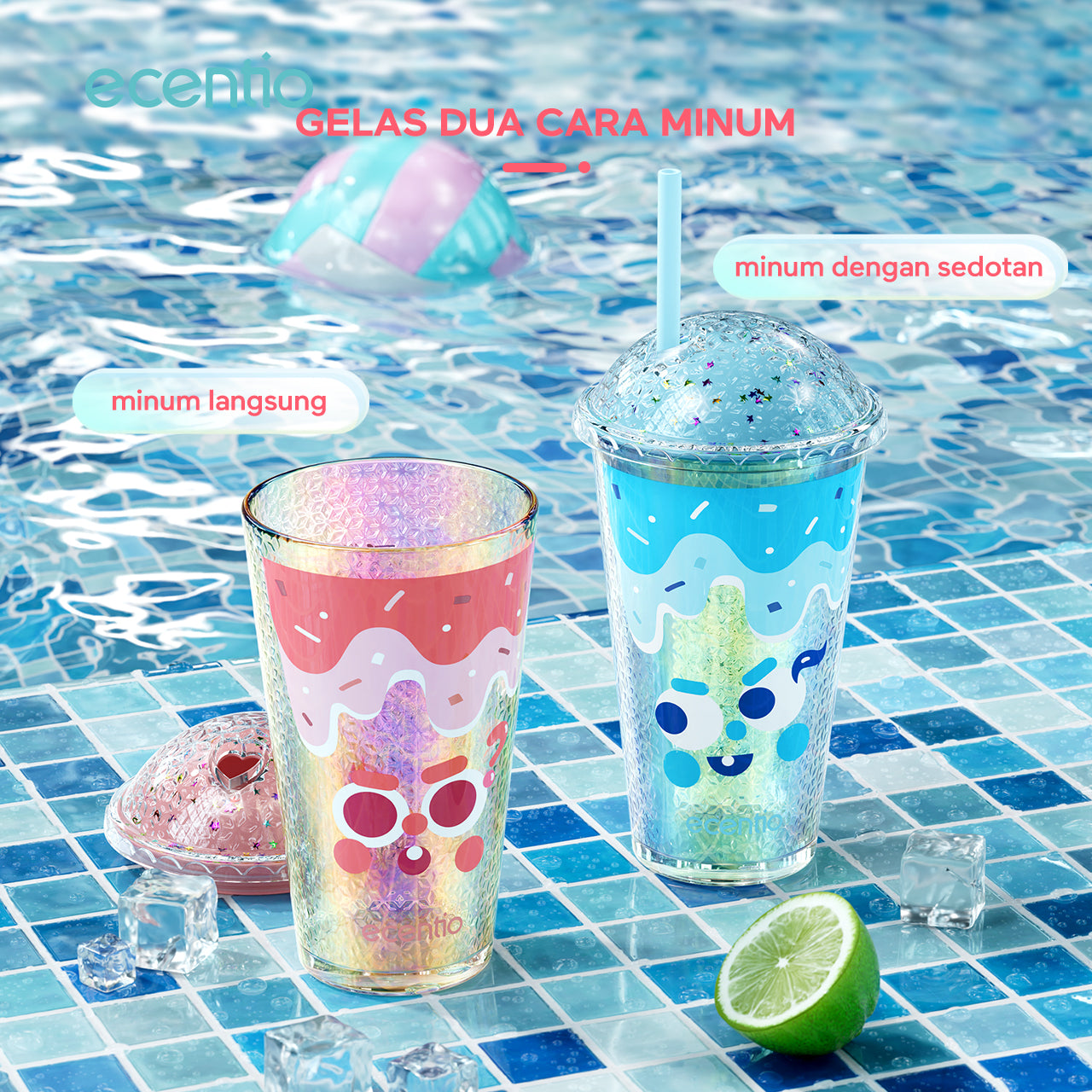 ecentio 450ml tumbler kaca sedotan aesthetic Botol Minum Water Cup Tempat Minum Botol Minum