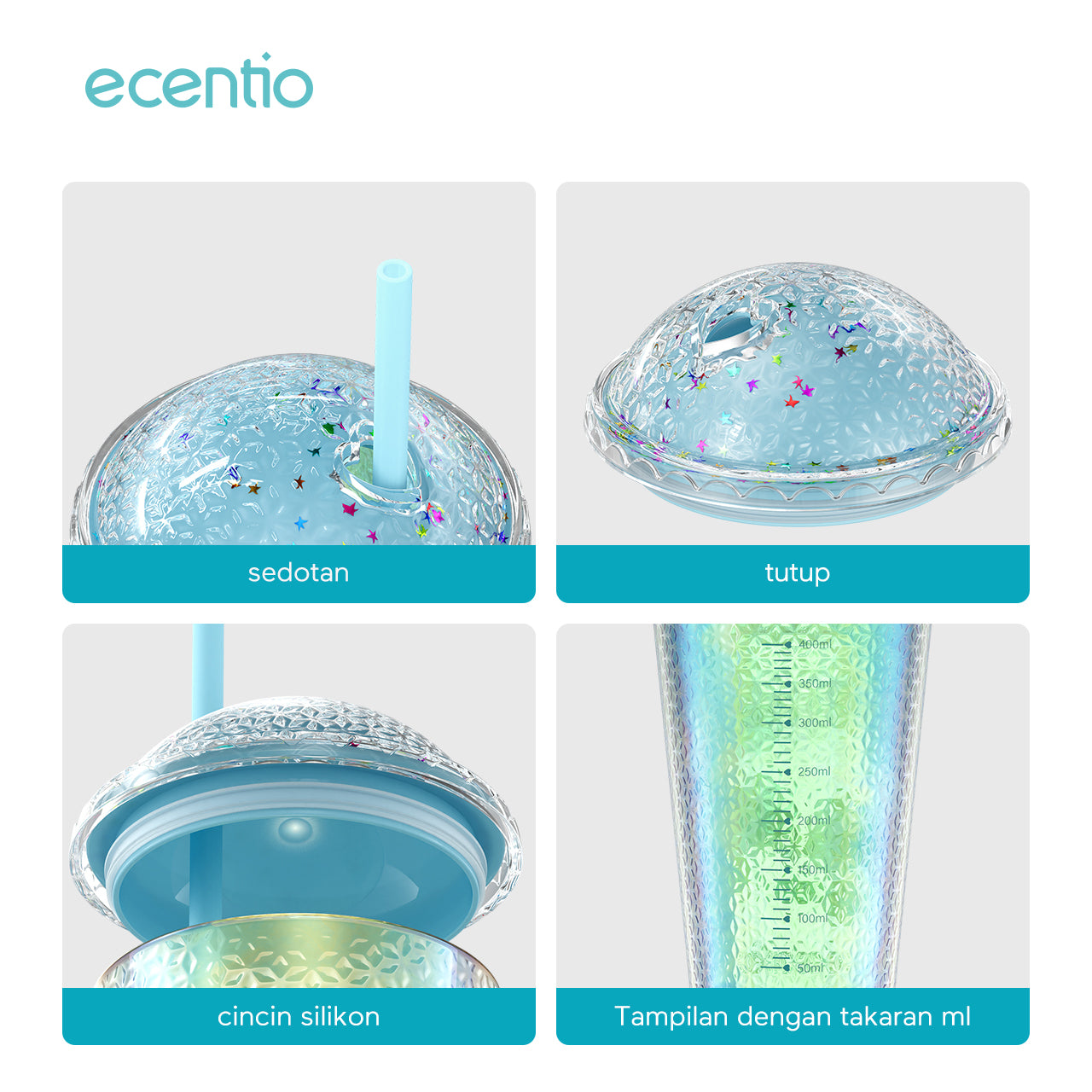 ecentio 450ml tumbler kaca sedotan aesthetic Botol Minum Water Cup Tempat Minum Botol Minum