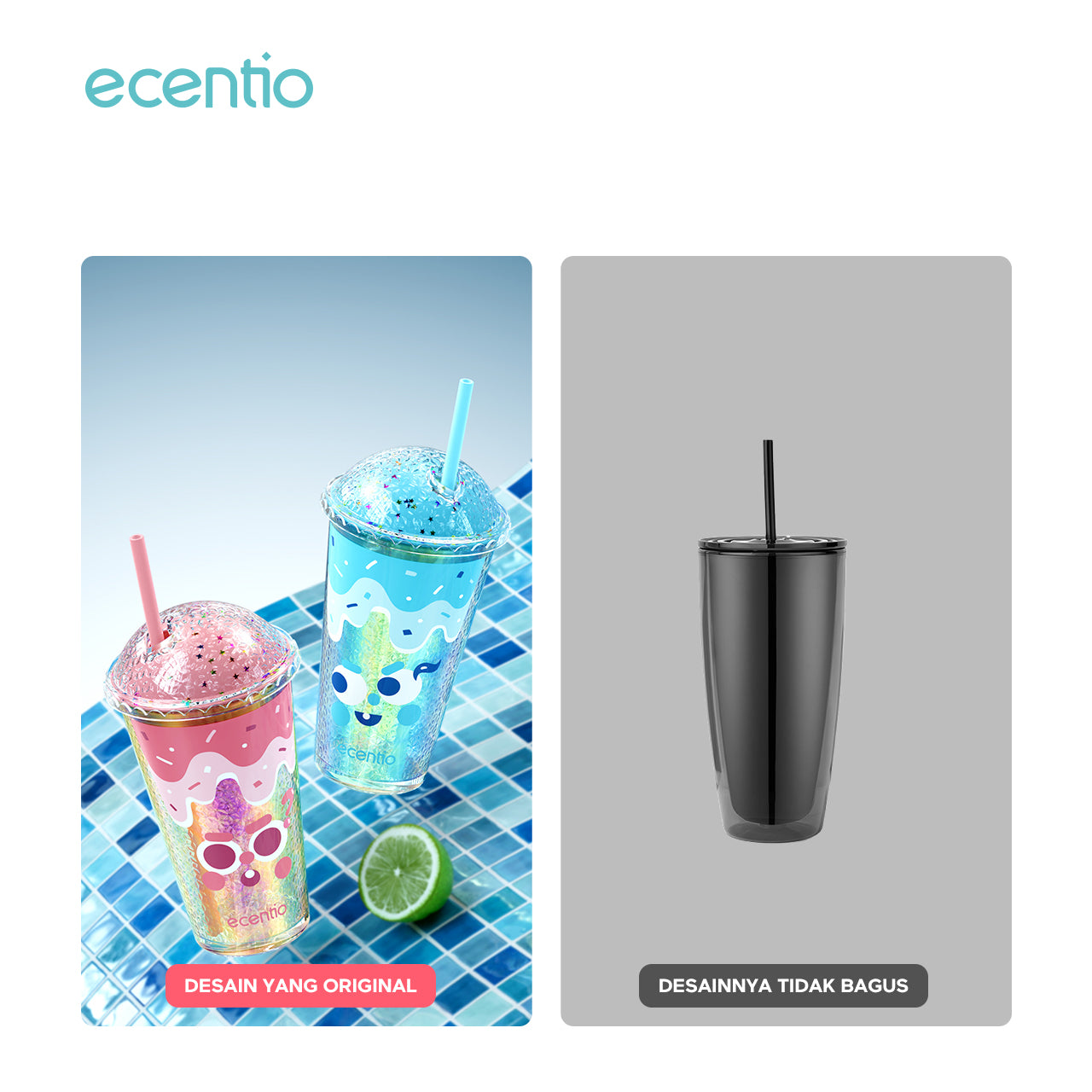 ecentio 450ml tumbler kaca sedotan aesthetic Botol Minum Water Cup Tempat Minum Botol Minum