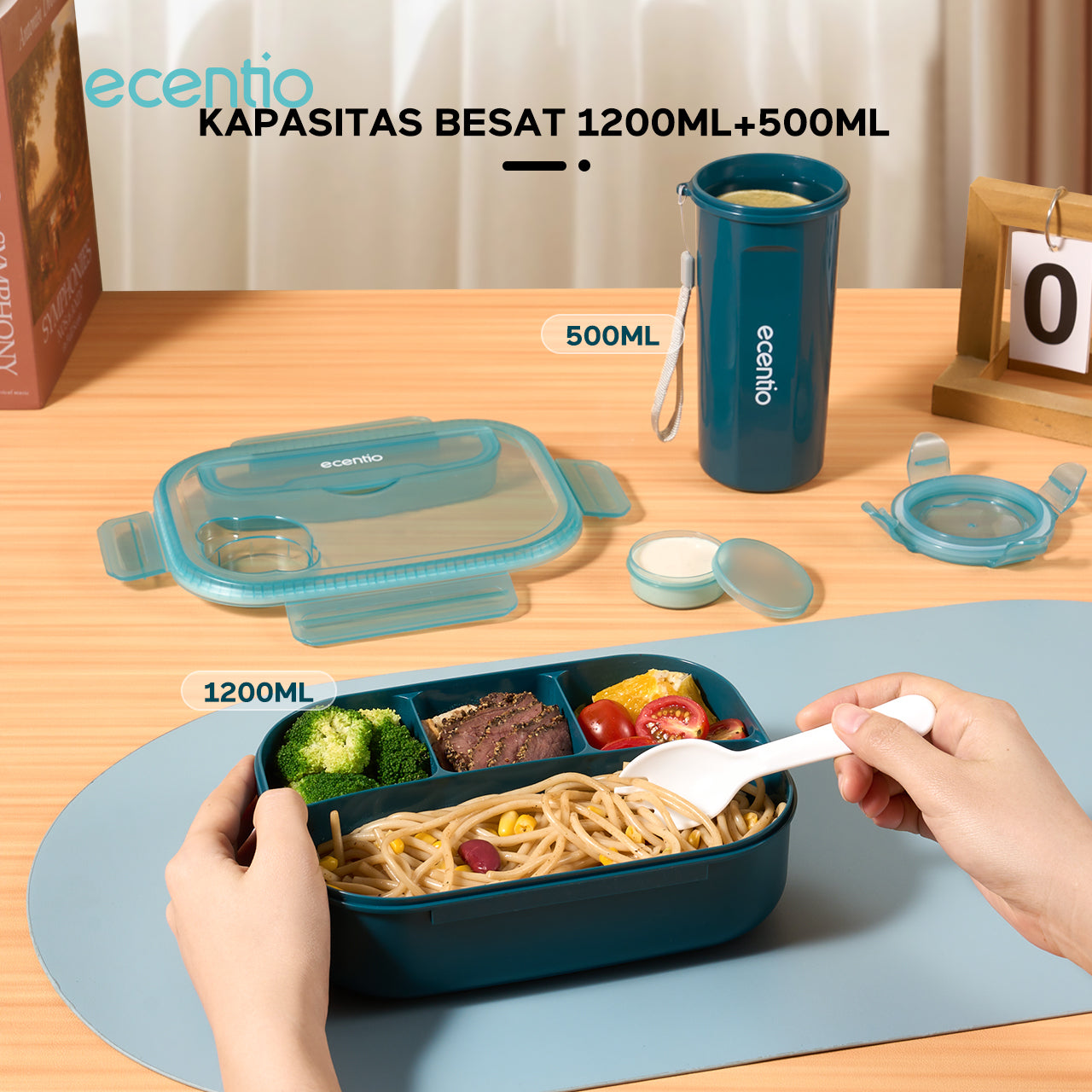 【4pcs set】🌟ecentio 8 mata pisau blender 2cup portable juicer+ lunch box Kotak Bekal Makan cangkir Set