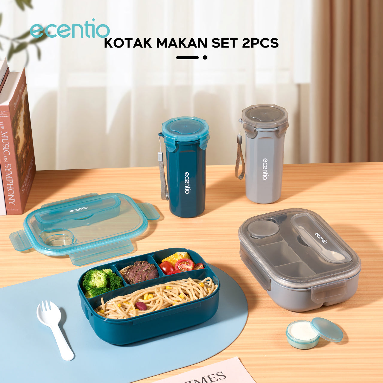 【4pcs set】🌟ecentio 8 mata pisau blender 2cup portable juicer+ lunch box Kotak Bekal Makan cangkir Set