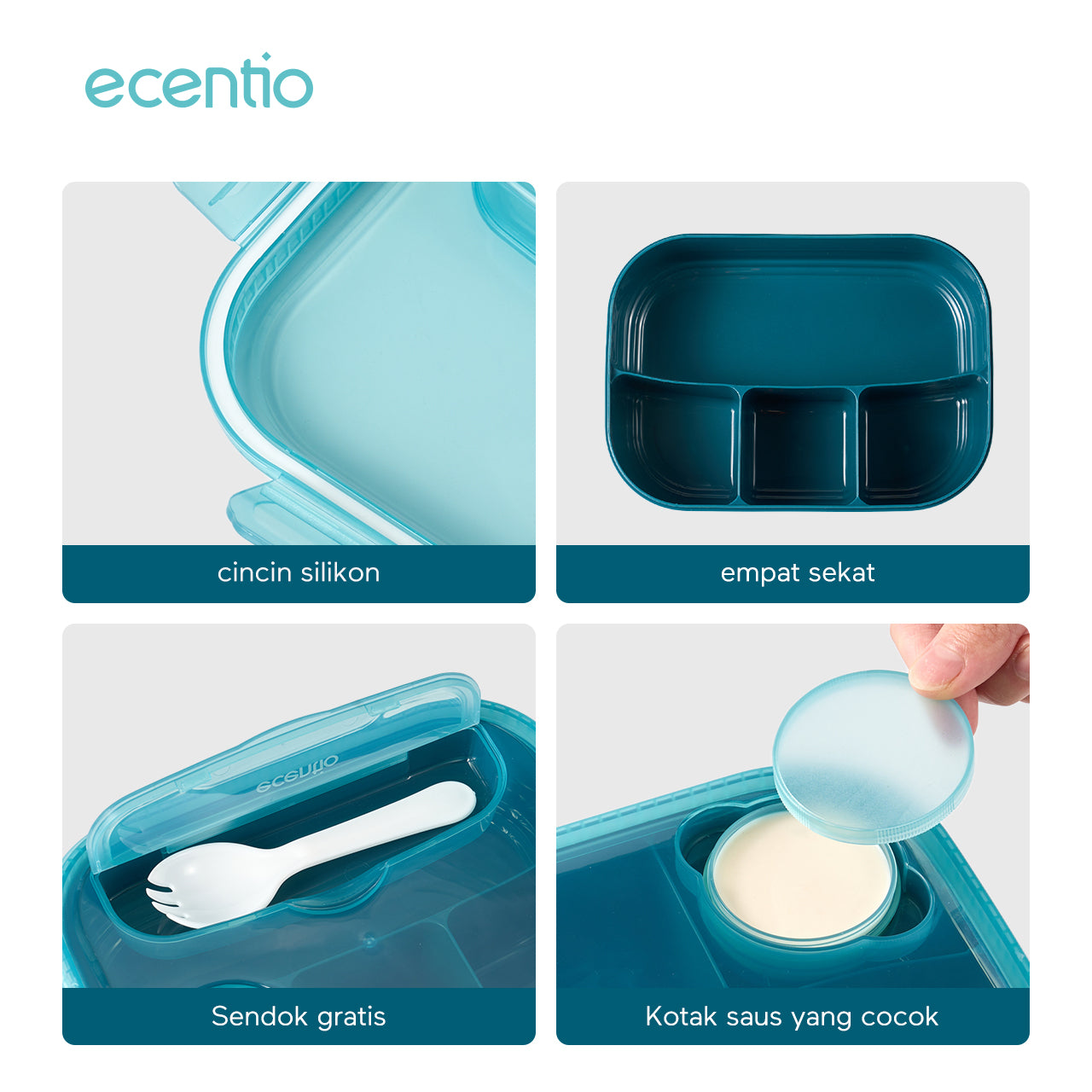 ecentio kotak bekal anti tumpah kotak tempat bekal 1200ml+500ml free sendok kotak saus BPA FREE
